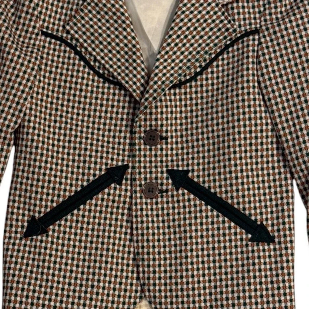 Vintage Western Blazer Show Jacket Boys Size 6 Green Check Smile Yoke Equestrian